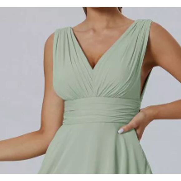AW BRIDAL 12 L sage green Amabel chiffon formal bridesmaid maxi dress NEW B53 - Picture 3 of 5